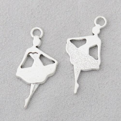 RAINXTAR Antique Silver Color Vintage Ballerina Alloy Sporty Dancer Charms 18*32mm 20pcs AAC1846