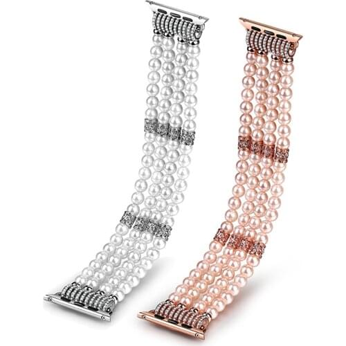 Luxury Women Pearl Beaded Band For Apple Watch 38mm 42mm Bracelet For Apple iWatch Strap 40mm 44mm Series 1 2 3 4 5 Elastic band