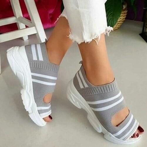 Womens Knitted Sandals Summer Wedges Footwear Platform Sandals Women Shoes Female Slip-on Peep Toe Ladies Casual Sneakers 2021