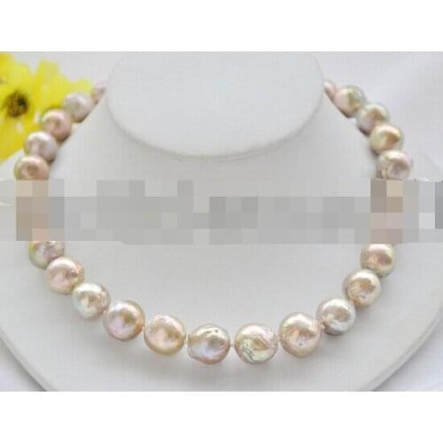 Shupping 08151 Big 12-13mm PEACOCK-LAVENDER ALMOST ROUND Edison KESHI PEARL NECKLACE (A0501)