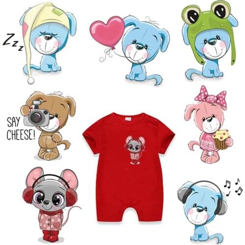 Cute Bear Mouse Patch Iron-on Animal Patches on Clothes Heat Transfers Vinyl for Children Boy Girl T-shirt DIY Clothing Applique