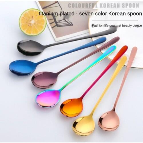 Star 8-color Long Handle Stainless Steel Spoon Ice Spoon Coffee Spoon Tea Set Household Kitchen Tableware Spoon Size 21 Cm