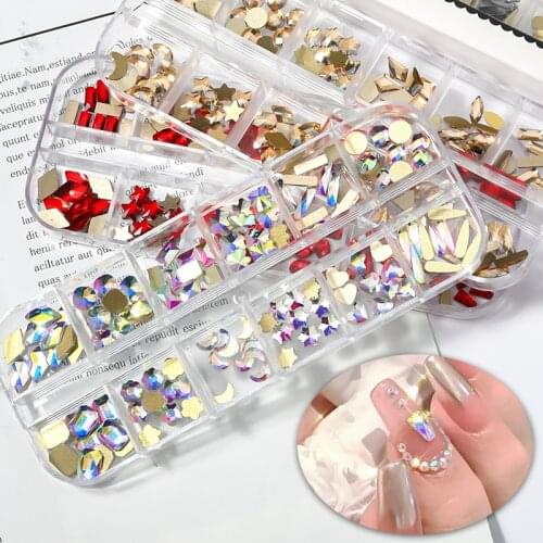 3DMini Shape Multicolor Glitter Glass Rhinestone Nail Flat Bottom Shaped Gemstone Place on The Nail DIY Nail Art Decoration Tool