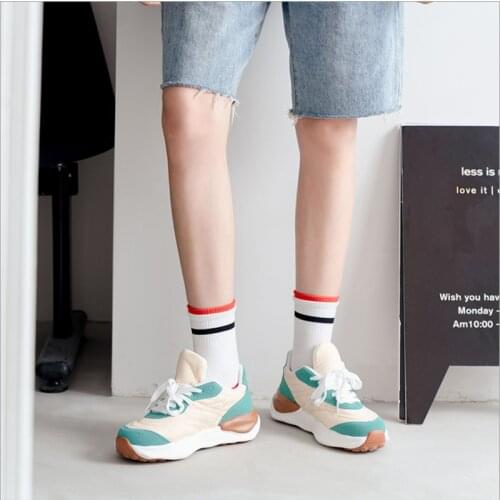 Womens Autumn And Winter New Style Cotton Socks Striped Two Bars College Style Korean Womens Socks Combed Cotton Simple Japane