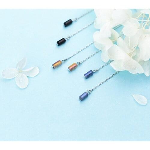 MloveAcc Trendy 925 Sterling Silver Geometric Crystal Dangle Drop Earrings Long Tassel Chain for Women Fashion Jewelry