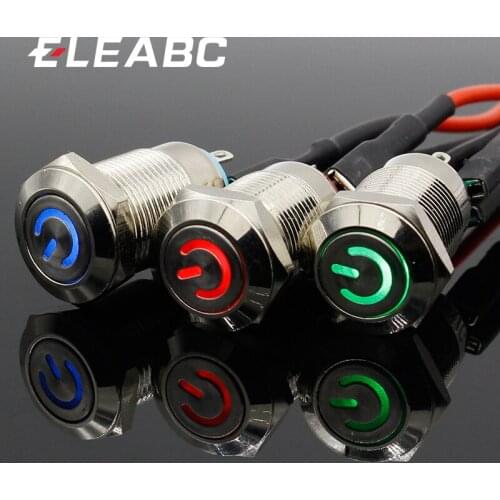 1PC 12MM with LED 12V 24V 220V Metal Button Switch locking push button Self locking waterproof illuminated