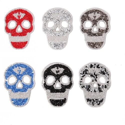1Pcs 60*84mm Skull Rhinestone Patches Punk Rock Applique Iron On Embroidered Patch For Clothes Sewing Crystal Badge For Jean DIY