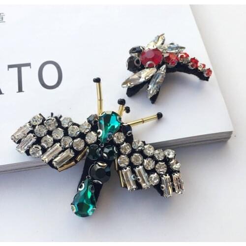 1Pcs Rhinestone dragonfly Beaded Patch for Clothing Sewing on Beading Applique Clothes Shoes Bags Decoration Patch DIY Apparel