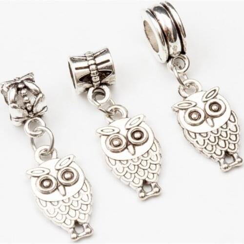 10pcs owl European Bead Vintage Silver Charms fit for pandora style Bracelets Necklace DIY Metal Jewelry Making JA600073