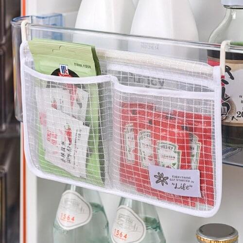 2 Pockets Fridge Hanging Storage Bag Kitchen Mesh Bag Food Storage Hanging Net Bag Kitchen Refrigerator Storage Organizer Holder