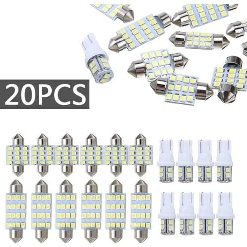 20pcs T10 31mm 42mm Festoon Car Auto Interior Inside Light Combo 6000K White LED Dome Map Door License Plate Lamp Bulbs