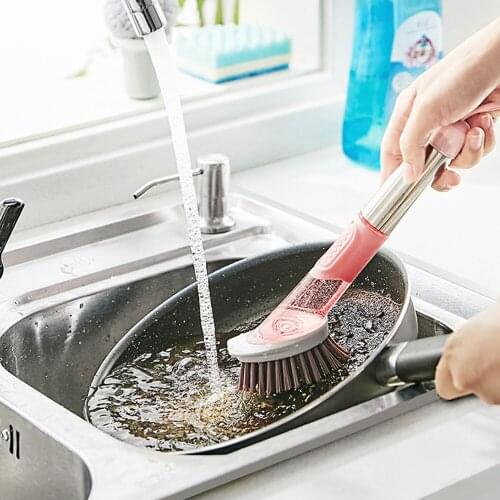 2021 With Stainless Steel Head Cleaning Brush 3 in 1 Removable Brsh Head Soap Dispenser Brushes Long Hand Pot Dish Cleaning Tool