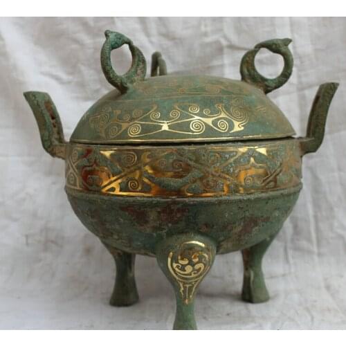 FREE SHIPPING S1937 10" China Chinese Bronze Dynasty Emperor Ding 3-Feet Round Incense Burner Censer