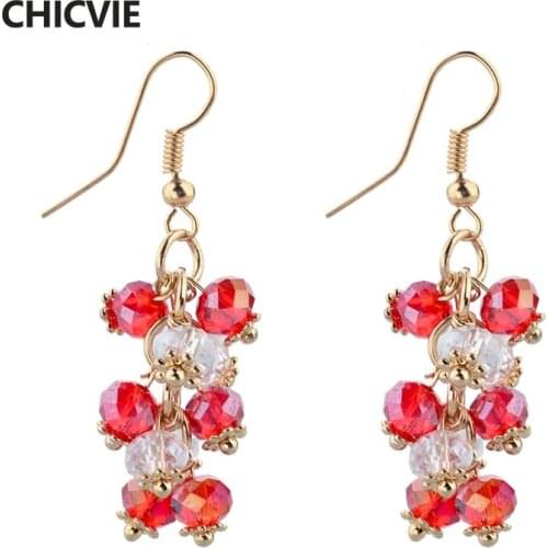CHICVIE Gold Color Big Statement Earrings With Stones For Women Crystal Bead Earrings Fashion Jewelry Red Ethnic Pendientes