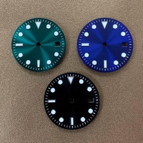 Watch dial automatic movement 28.5mm green luminous 8215, 2813 modified SKX black blue green sun pattern