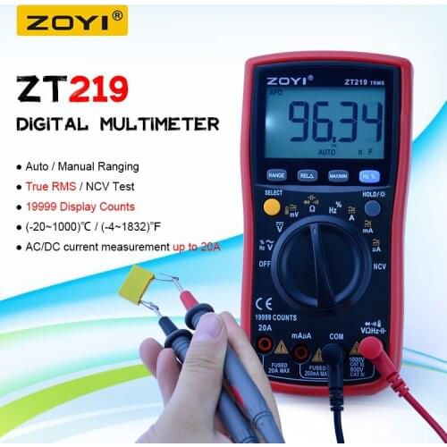 ZT219 True-RMS 19999 Counts Digital Auto Range Multimeter NCV Frequency Auto Power off AC DC Voltage Ammeter Current Ohm