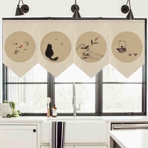 Chinese Style Decorative Short Curtain Triangle Flag Curtain Kitchen Living Room Bedroom Bathroom Hanging Curtain Noren