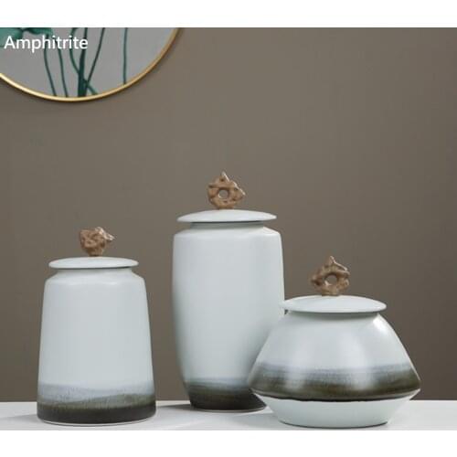 Chinese Ceramic Vase Modern Creative Decoration Dried Flower Craft Simulation Bottle Storage With Home Lid Jar