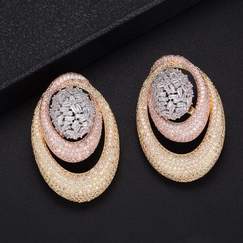 LARRAURI Classic Geometric AAA Cubic Zirconia African Nigerian Wedding Earrings Stud Earrings Fashion Jewelry Womens Accessories