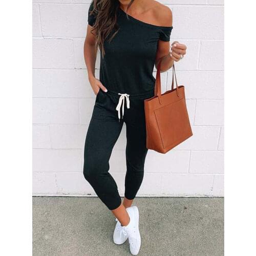2021 Summer One Piece Jumpsuit Women Overalls Romper Off Shoulder Elegant Jumpsuit Female Short Sleeve Overalls For Women Black