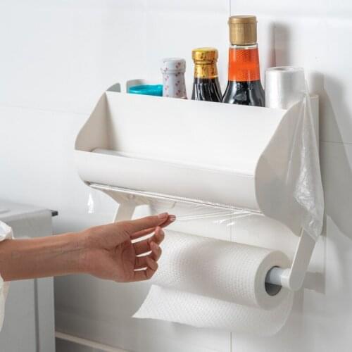 Multi-function Cling Film Cutter Wall Holder Cling Film Tin Foil Paper Roll Authentic Wall Mounted Roll Dispenser For