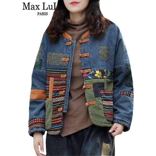 Max LuLu Chinese Fashion Designer Winter Jackets Womens Printed Denim Quilted Coats Ladies Vintage Oversized Parkas Warm Clothes