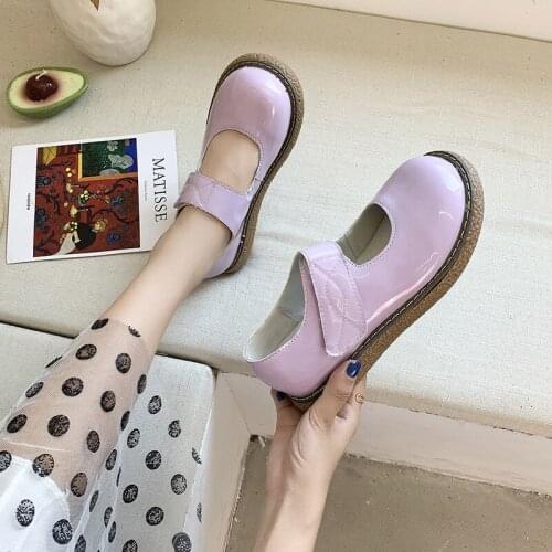 2021 New Doll Big Head Shoes Female Students Soft Sister Thick Bottom Small Leather Shoes Hook and Loop Mary Jane Shoes