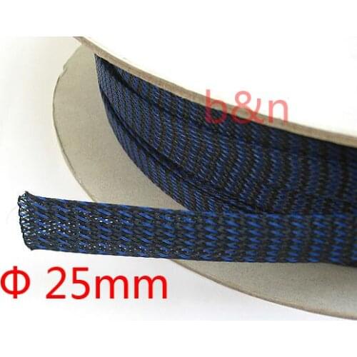 New 25mm Diameter Fire retardant Three wire encryption weaving flexible PET WEAVING MESH tube Bushings Checkered casing