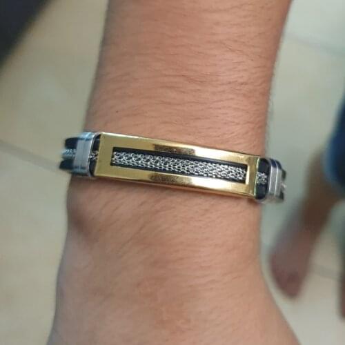 Charm Mens Bangle Grooved Braided Rope Rubber Bracelet Stainless Steel Buckle 2021 Fashion Trend Wrist Jewelry