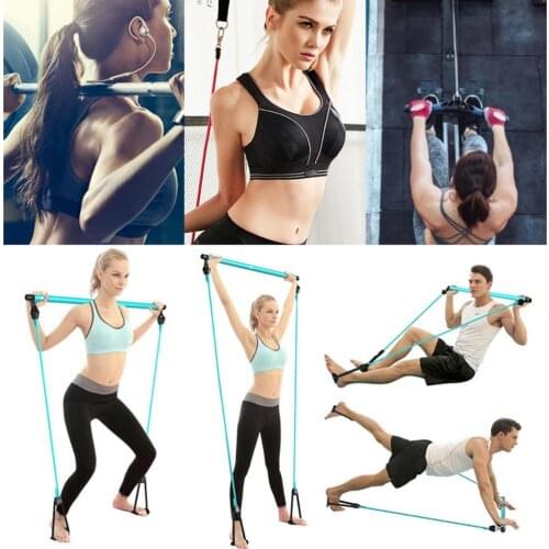 Portable Pilates Bar Kit Resistance Band Adjustable Pilates Exercise Stick Toning Bar Home Yoga Fitness Body Workout