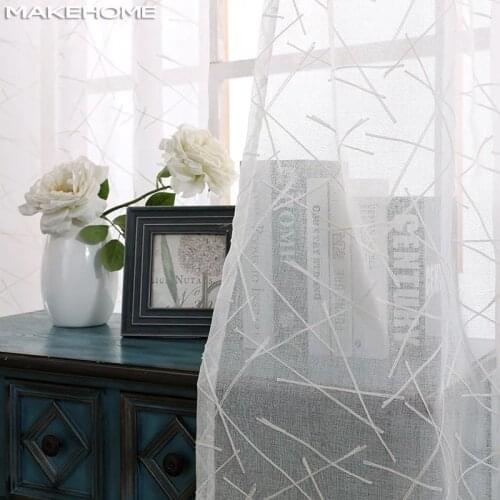 Simple White Embroidery Tulle Curtains for Bedroom New Geometry Window Modern Curtains for Living Room Blind Voile Custom Size
