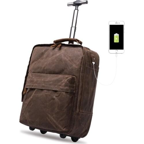 Large Capacity Canvas Bags Mens Travel Rolling Luggage Backpack Waterproof Men Busienss Bagpack Suitcase With Wheel Pull Rod Bag