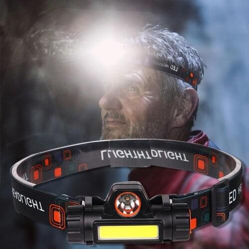 Super Bright LED Headlamp Outdoor Head Light camping XPE+COB USB charging Fishing headlights Waterproof flashlight with 18650