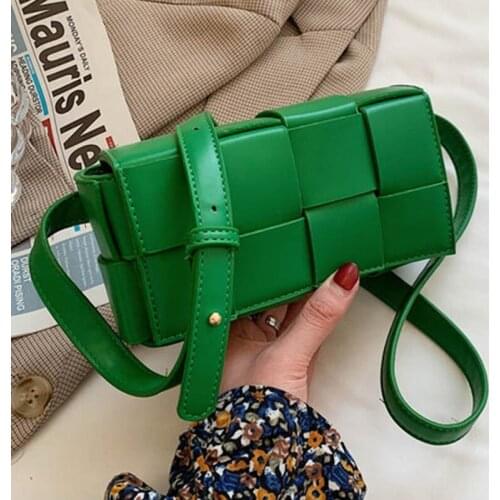 Woven PU Leather Shoulder Bag Fashion Versatile Chest Bag Women Messenger Waist Bag Small Square Bag