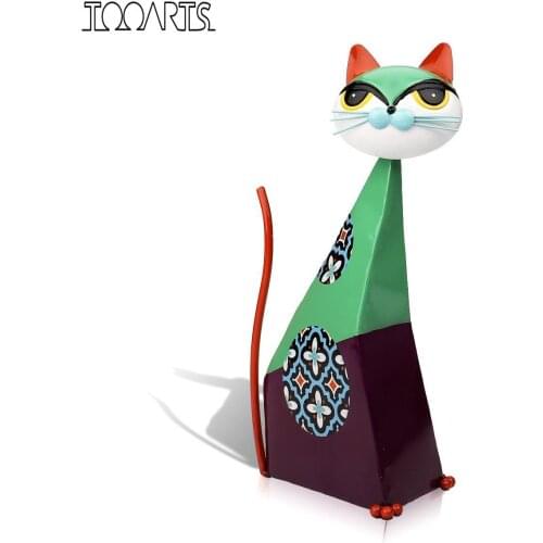 Tooarts Fortune Cat Figurine Miniature Metal Animal Figurine Home Decoration Pastoral Colorful Art Statuette Craft Gift For Home