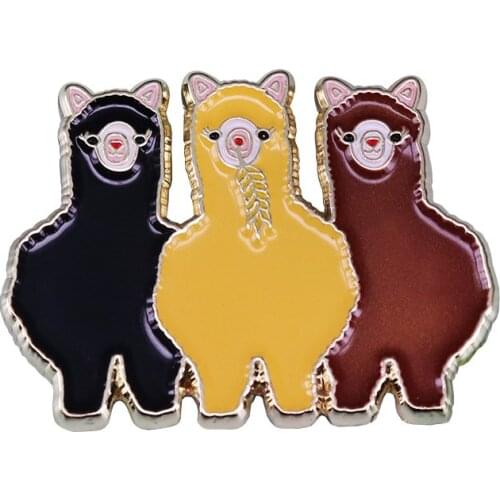 Three alpacas friends brooch lovely llama BFF jewelry sweet clothes backpack decor