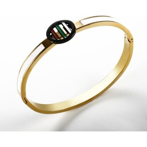 Vintage Red/Green/White Enamel Epoxy 316L Stainless Steel Bracelet Men Women Gold-plated Luxury Mens BanglesCouple Jewelry Gift