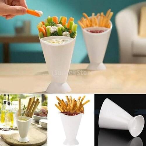 French Fries Dip Cup Snack Cone Stand Kitchen Dip Holder For Chips Finger Food Sauce White Fries Dip and Cone Cup Serving Tools
