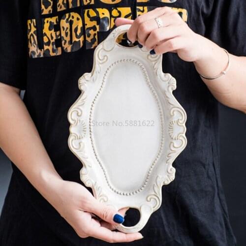 Christmas Ceramic Plate Western White Dish Tableware Embossed Double Ear Tray With Kiln Glaze Dinnerware Brown Tray Fish Plate