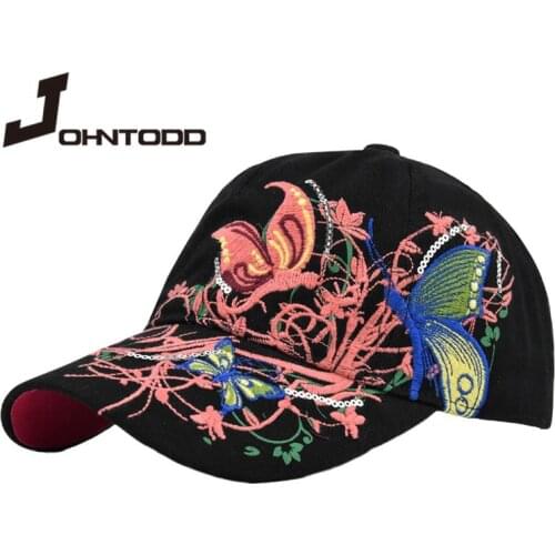 2021 Fashion Women Baseball Caps Butterflies and Flowers Embroidery Summer Fall Ladies Hat Outdoors Travel Sunhats Adjustable