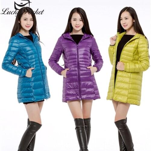 Women Winter New Mid-Length Ultra Light Down Jacket Ladies Casual Solid Color Plus Size Hooded Parkas Waterproof Warm Coat ZY121