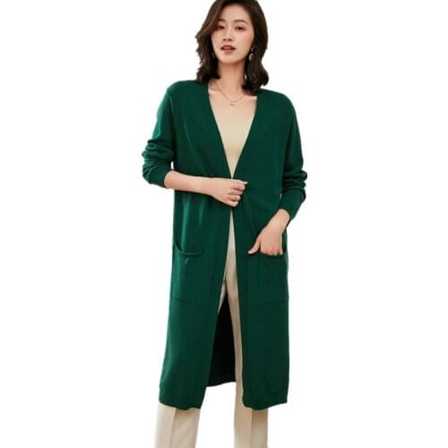 Classic Wild V-Neck Knitted Cardigan Womens Mid-Length Outer Sweater Thin Section Early Autumn 2021 Gentle Wind Loose Jacket