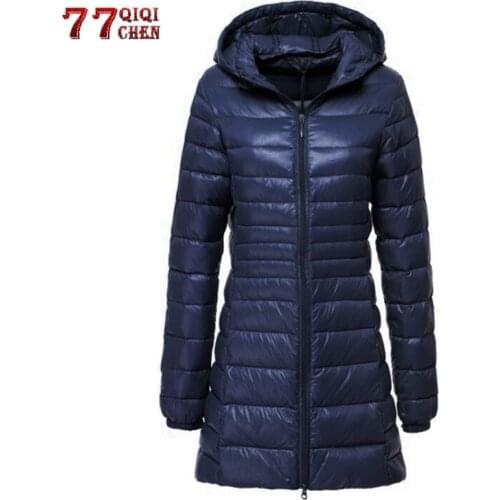 Winter Ultra Light Long Down Jacket Women Casual Hooded Warm Coat Windproof Portable Down Parkas Plus Size 7XL Chaqueta Mujer