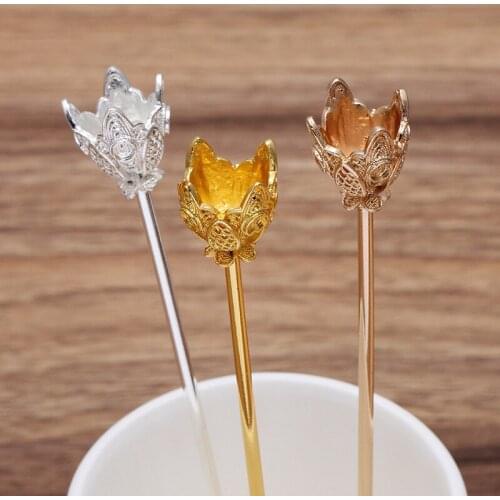 10 Pieces/Lot 17.5*139mm Metal Flower Bead Cap Hair Sticks Bridal Headwear Diy Hair Accessories For Women