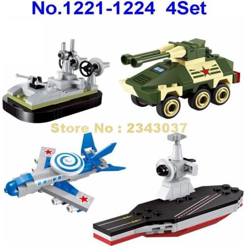 1221-1224 Military Series Tank Submarine Helicopter Cruiser Warship Plane Building Block Toy