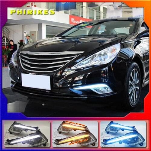 2pcs Driving DRL Daytime Running Light fog lamp Relay LED Daylight car style for Hyundai Sonata 8 2013 2014