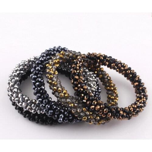 2020 New Spiral Thick Faceted Beaded Bracelets & Bangles Women Fashion Weave Glass Bead Stretch Bangles Jewelry Wholesale