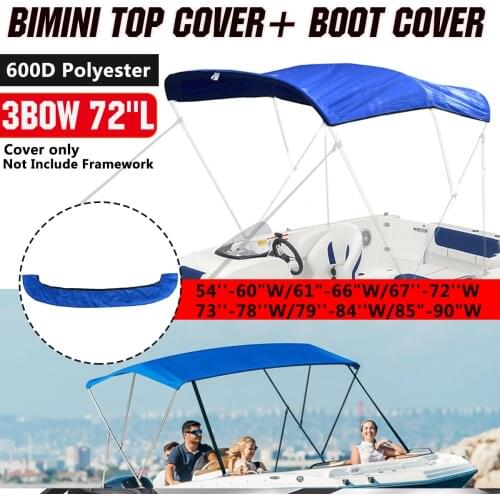 600D Waterproof Boat Cover 3 Bow Bimini Top Replacement Canvas Cover with Boot No Frame Marine Cover Anti UV Boat Accessories