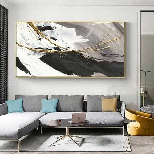 Abstract Black and White Gold Handmade oil Painting Canvas Modern Art Acrylic Paintings Large Wall Art For Living Room Decor