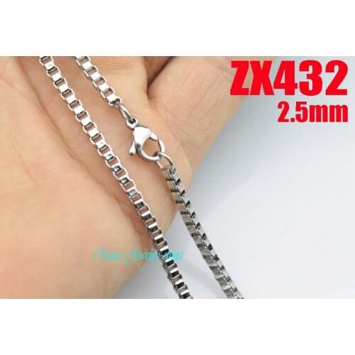 14"-38" length 2.5mm stainless steel box chain fashion square necklace mens womens jewelry parts chains 20pcs ZX432